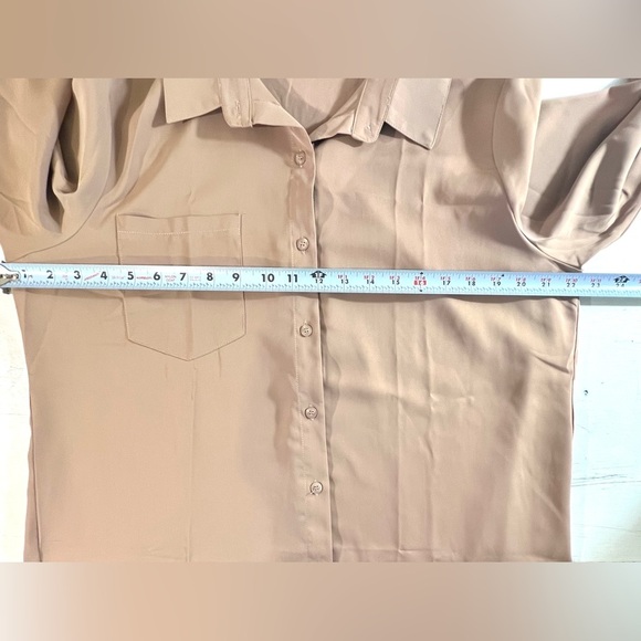 AISEW Button Down Shirt, Long/Sleeve Collared Blouse, Color Khaki, Large - Picture 3 of 8